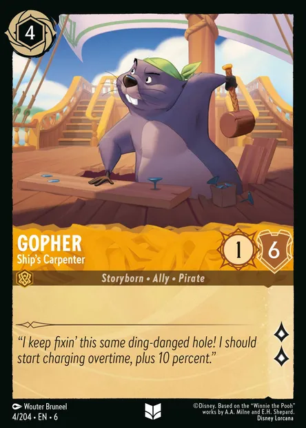 Gopher - Ship's Carpenter, Disney Lorcana card CH6-004 — Azurite Sea set