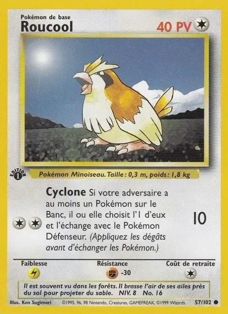 Roucool, carte Pokémon BS 57 — extension Set de Base