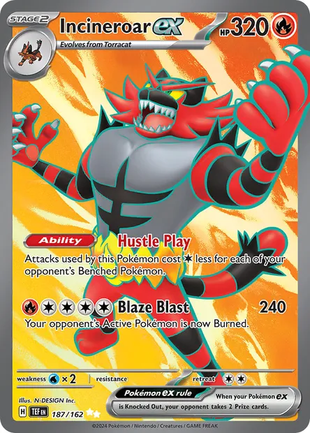 Incineroar ex, Pokémon card TEF 187 — Temporal Forces set