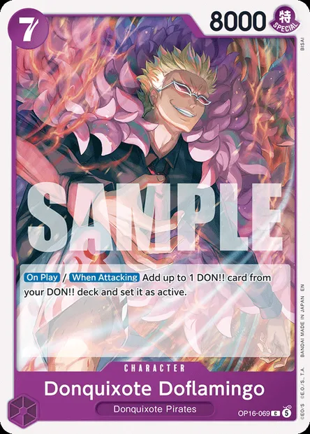 Donquixote Doflamingo, One Piece card OP16-069 — THE TIME OF BATTLE set