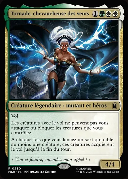Tornade, chevaucheuse des vents, carte Magic MSH 230 — extension Marvel Super Heroes