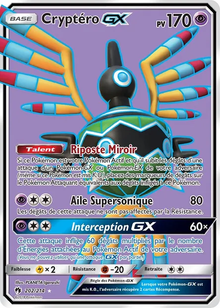 Cryptéro GX, carte Pokémon LOT 202 — extension Tonnerre Perdu