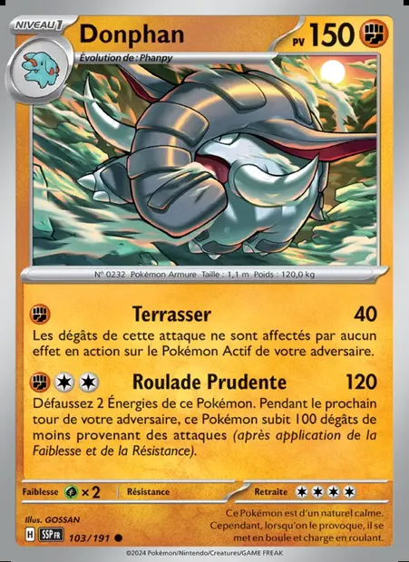 Donphan, carte Pokémon SSP 103 — extension Étincelles Déferlantes