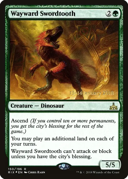 Wayward Swordtooth, Magic card PRIX 150s — Rivals of Ixalan Promos set