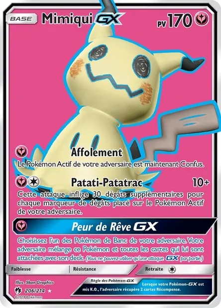 Mimiqui GX, carte Pokémon LOT 206 — extension Tonnerre Perdu