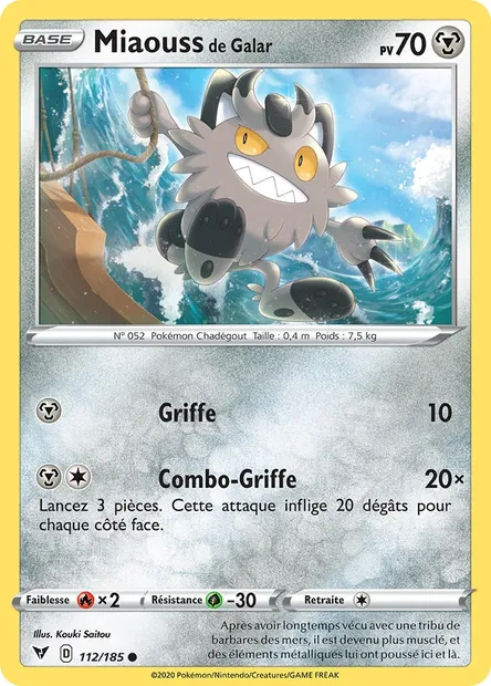 Miaouss de Galar, carte Pokémon VIV 112 — extension Voltage Éclatant