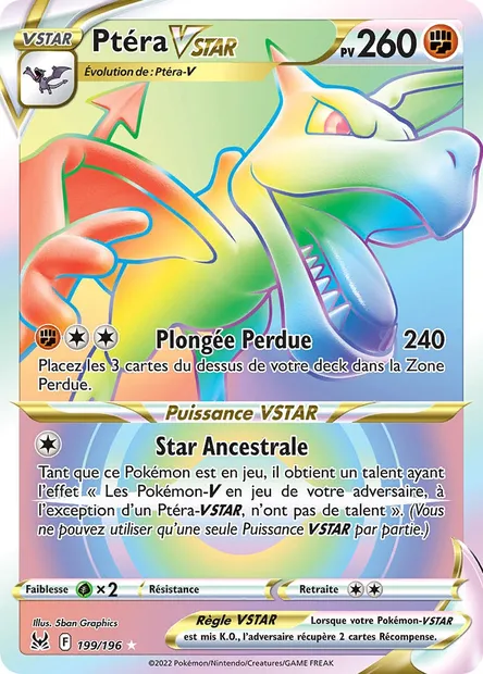 Ptéra VSTAR, carte Pokémon LOR 199 — extension Origine Perdue