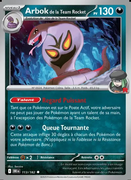 Arbok de la Team Rocket, carte Pokémon DRI 113 — extension Rivalités Destinées