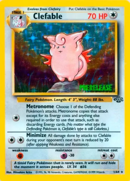 Clefable, Pokémon card PRE 001 — Prerelease Promos set