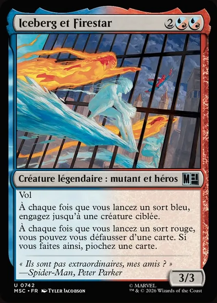 Iceberg et Firestar, carte Magic MSC 742 — extension Marvel Super Heroes Commander
