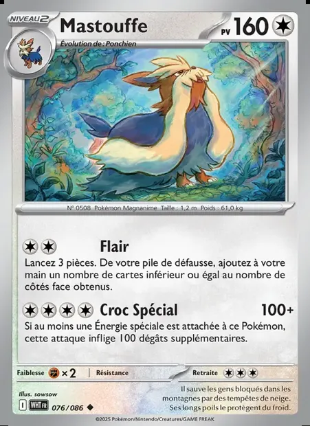 Mastouffe, carte Pokémon WHT 076 — extension Flamme Blanche