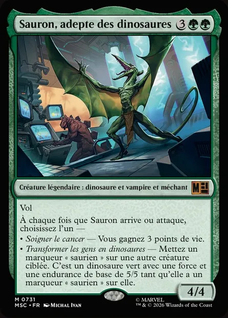 Sauron, adepte des dinosaures, carte Magic MSC 731 — extension Marvel Super Heroes Commander