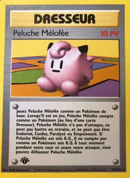 Peluche Mélofée, carte Pokémon BS 70 — extension Set de Base