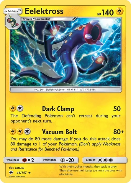 Eelektross, Pokémon card BUS 46 — Burning Shadows set