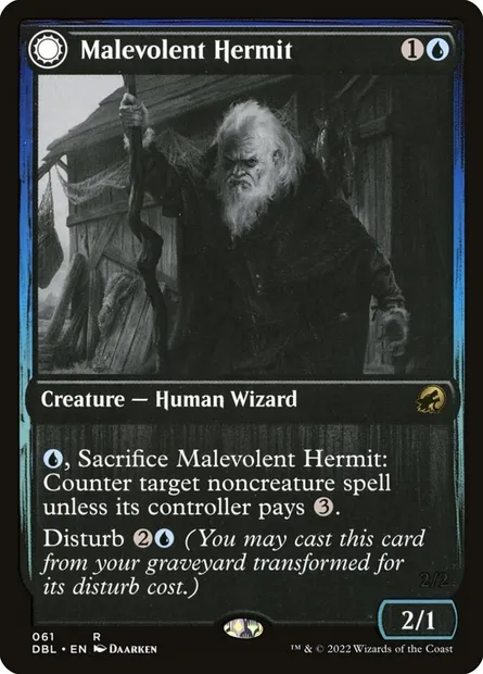 Malevolent Hermit // Benevolent Geist, Magic card DBL 61 — Innistrad: Double Feature set