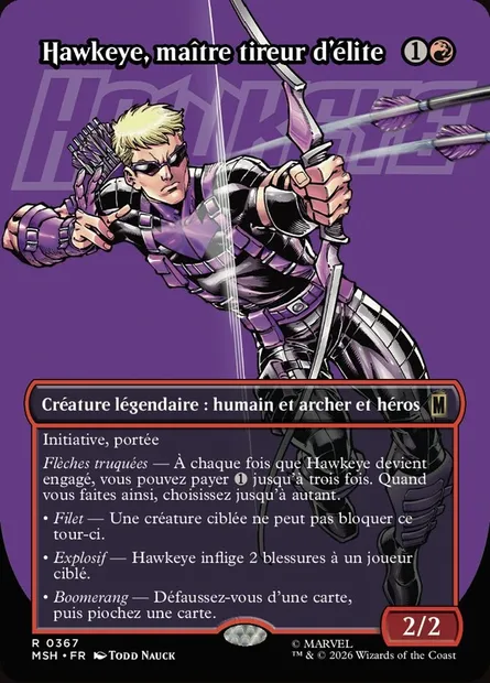 Hawkeye, maître tireur d'élite, carte Magic MSH 367 — extension Marvel Super Heroes