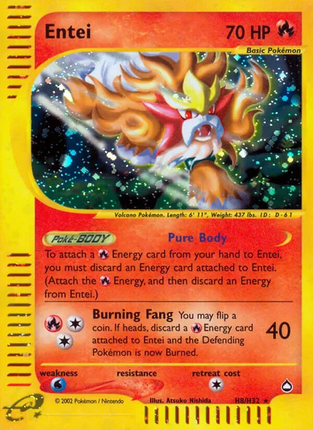 Entei, Pokémon card AQ H08 — Aquapolis set