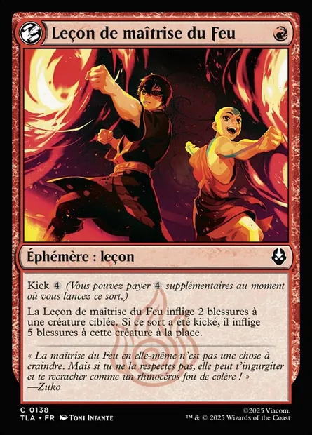 Leçon de maîtrise du Feu, carte Magic TLA 138 — extension Avatar: The Last Airbender