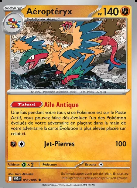 Aéroptéryx, carte Pokémon WHT 051 — extension Flamme Blanche