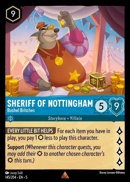 Sheriff of Nottingham - Bushel Britches, Disney Lorcana card CH5-145 — Shimmering Skies set