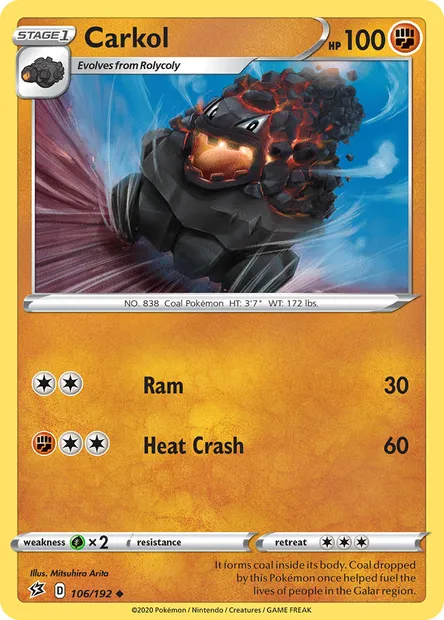 Carkol, Pokémon card RCL 106 — Rebel Clash set