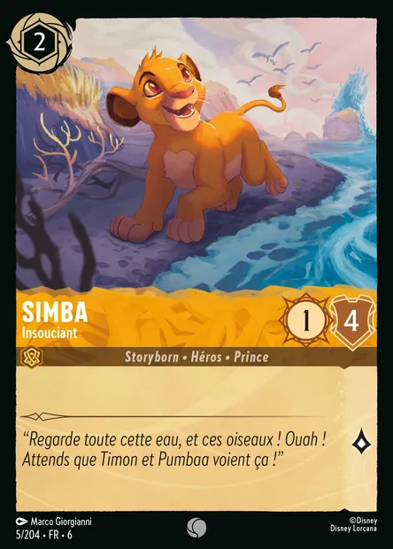 Simba - Insouciant, carte Disney Lorcana CH6-005 — extension La Mer Azurite