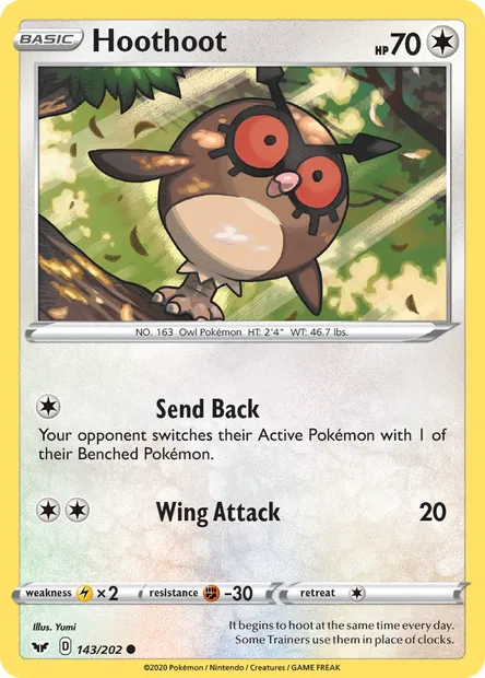 Hoothoot, Pokémon card SSH 143 — Sword & Shield set