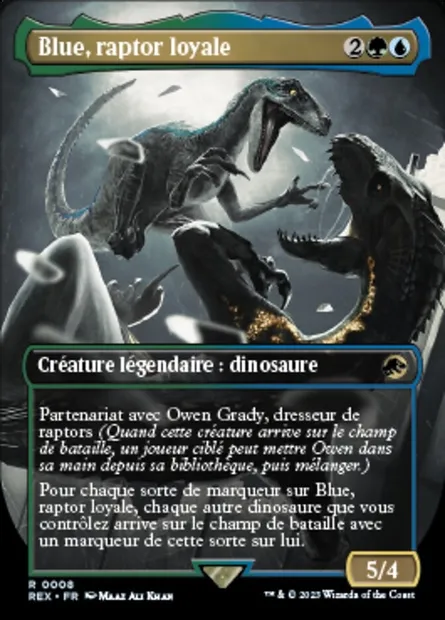 Blue, raptor loyale, carte Magic REX 8 — extension Jurassic World Collection