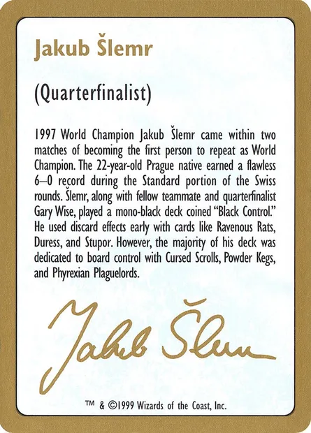 Jakub Šlemr Bio (1999), carte Magic WC99 js0a — extension World Championship Decks 1999