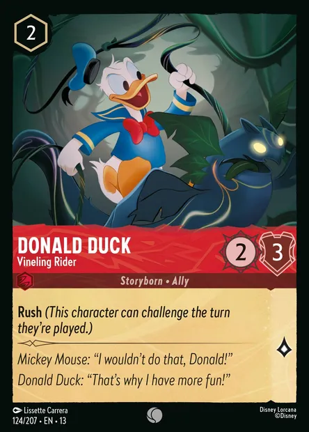 Donald Duck - Vineling Rider, Disney Lorcana card CH13-124 — Attack of the Vine! set