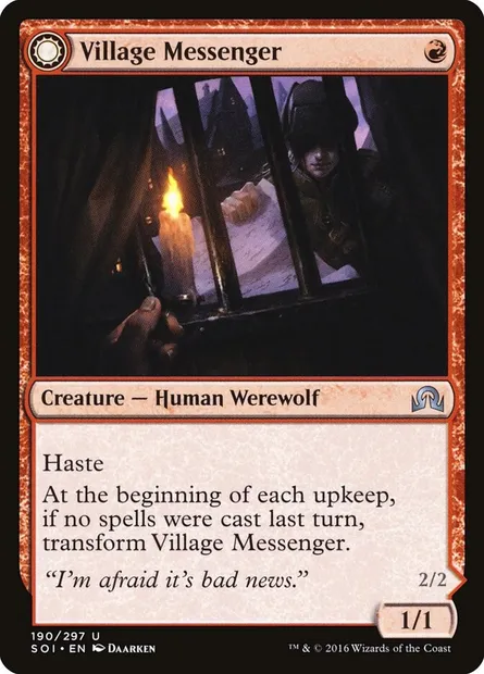 Village Messenger // Moonrise Intruder, Magic card SOI 190 — Shadows over Innistrad set