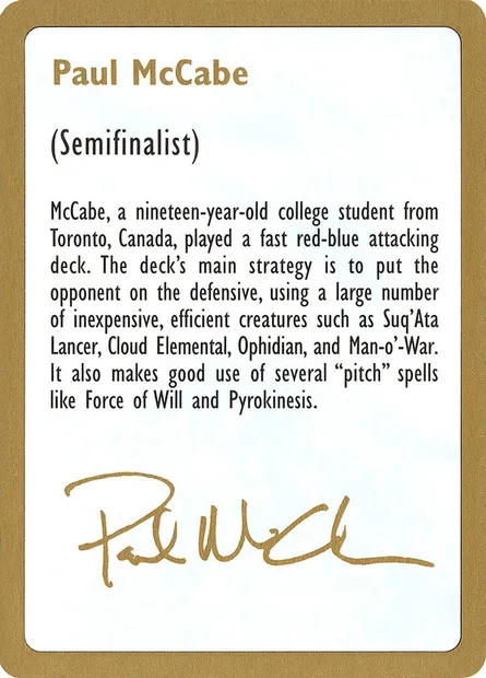 Paul McCabe Bio, carte Magic WC97 pm0a — extension World Championship Decks 1997