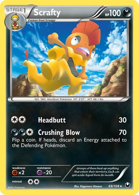 Scrafty, Pokémon card DEX 68 — Dark Explorers set