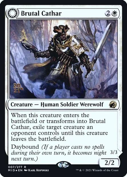 Brutal Cathar // Moonrage Brute, Magic card PMID 7s — Innistrad: Midnight Hunt Promos set