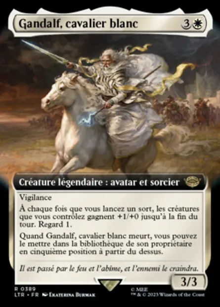 Gandalf, cavalier blanc, carte Magic LTR 389 — extension Le Seigneur des Anneaux : chroniques de la Terre du Milieu
