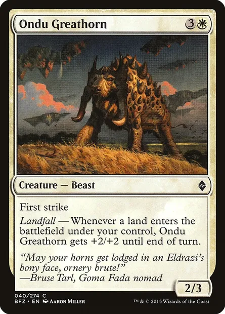 Ondu Greathorn, Magic card BFZ 40 — Battle for Zendikar set