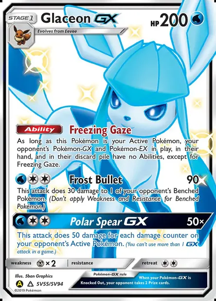 Glaceon-GX, Pokémon card SMA SV55 — Hidden Fates Shiny Vault set