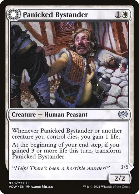 Panicked Bystander // Cackling Culprit, Magic card VOW 28 — Innistrad: Crimson Vow set