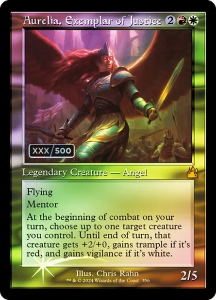 Aurélia, archétype de justice, carte Magic RVR 356z — extension Ravnica Remastered
