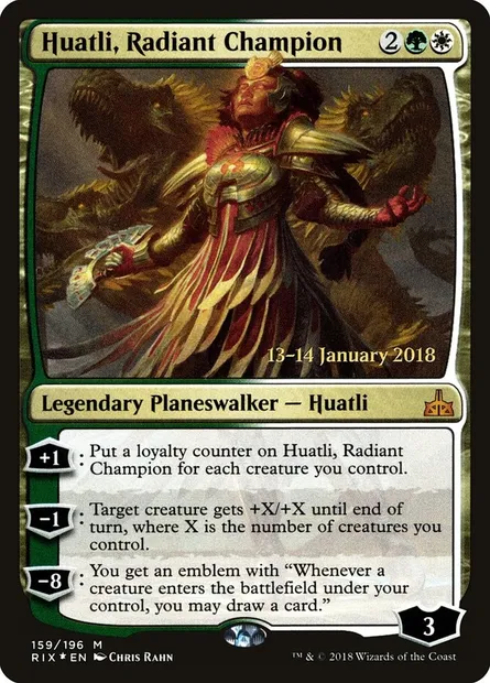Huatli, championne radieuse, carte Magic PRIX 159s — extension Rivals of Ixalan Promos