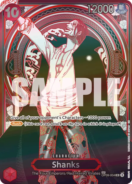 Shanks, One Piece card OP09-004 — EMPERORS IN THE NEW WORLD set