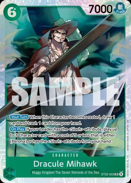 Dracule Mihawk, One Piece card ST32-003 — GREEN Roronoa Zoro set