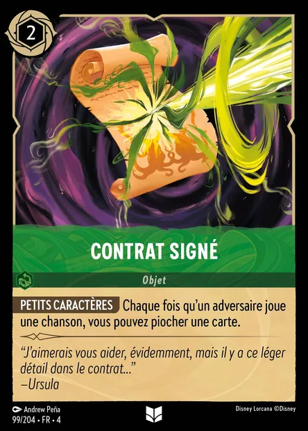 Contrat signé, carte Disney Lorcana CH4-099 — extension Le Retour d'Ursula
