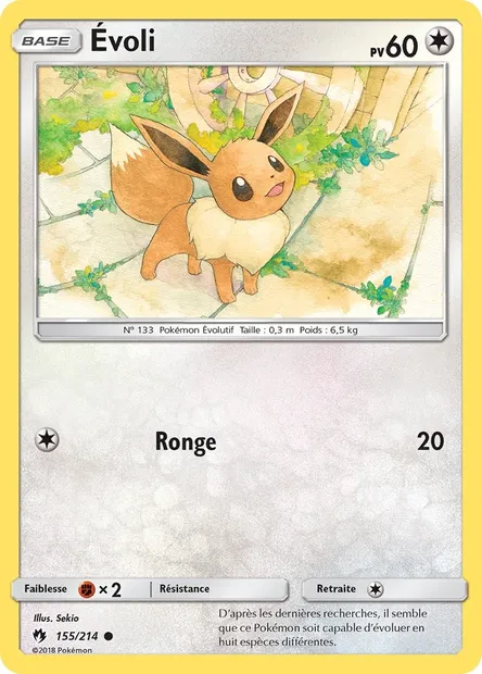 Évoli, carte Pokémon LOT 155 — extension Tonnerre Perdu
