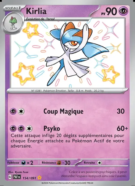 Kirlia, carte Pokémon PAF 154 — extension Destinées de Paldea