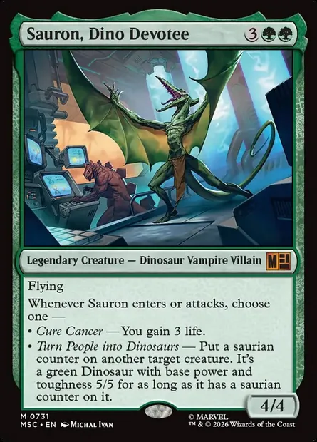 Sauron, Dino Devotee, Magic card MSC 731 — Marvel Super Heroes Commander set