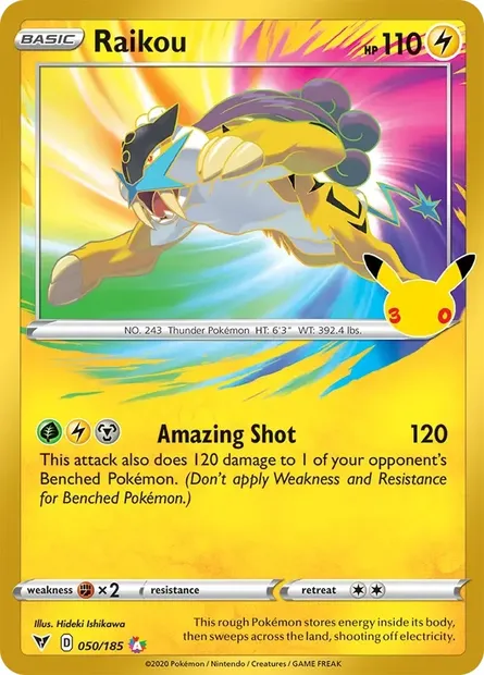 Raikou, carte Pokémon 30C CC012 — extension 30ᵉ Anniversaire