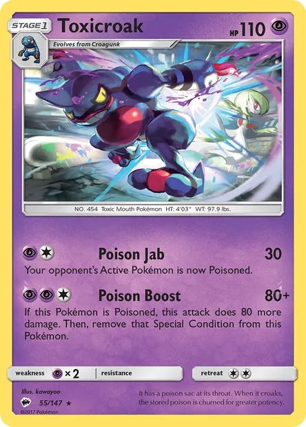 Toxicroak, Pokémon card BUS 55 — Burning Shadows set