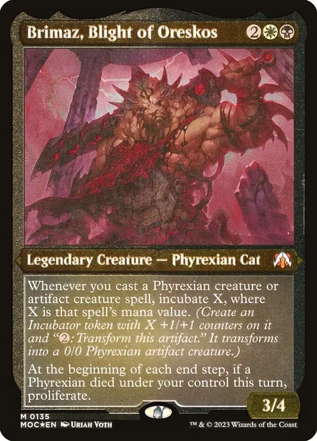 Brimaz, Blight of Oreskos, Magic card MOC 135 — March of the Machine Commander set