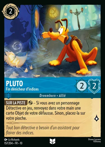 Pluto - Fin dénicheur d'indices, carte Disney Lorcana CH10-157 — extension Lueurs dans les Profondeurs